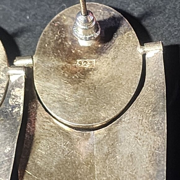 Vintage African Mask Abalone & Sterling Silver Post Earrings - Picture 3 of 7